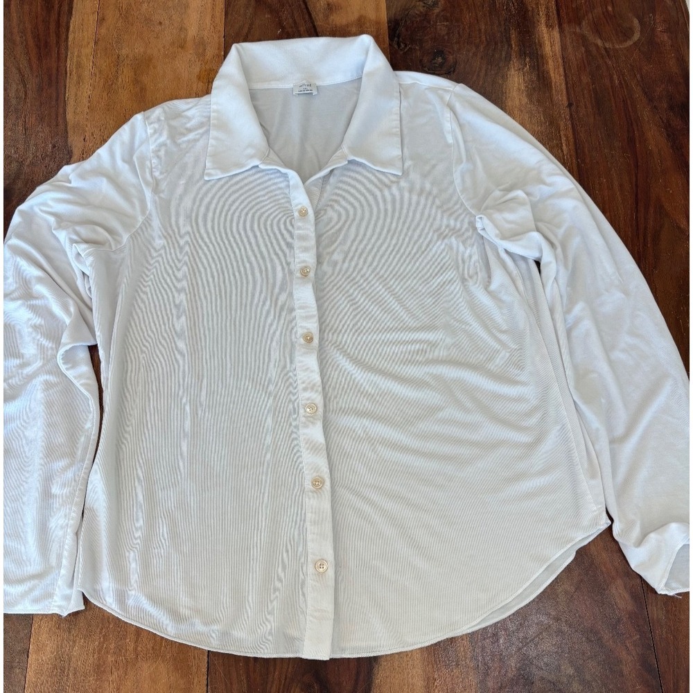Aritzia Wilfred Free jersey shirt collar long sleeve white top womens'‎ sz 2XL